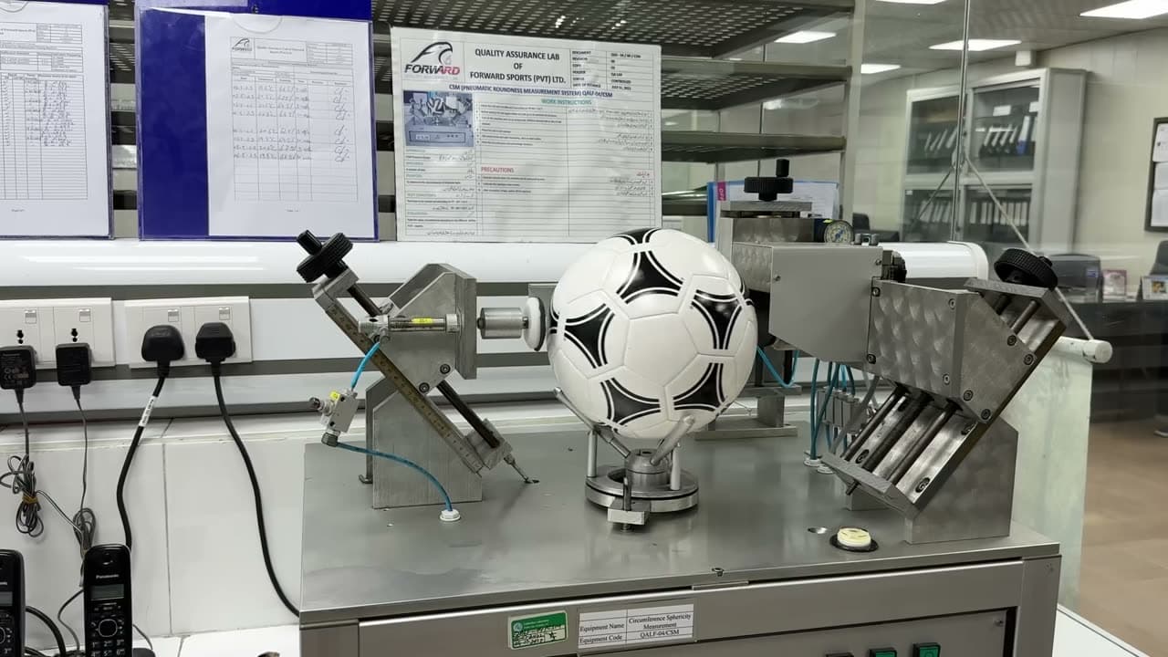 Football testing lab inside a sports factory