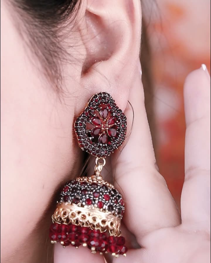 Model showing a jhumka earring